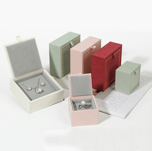 Factory Custom Logo Gold Line Velvet Jewelry <b>Box</b> Flip Lid Microfiber Surface Ring <b>Earring</b> Necklace <b>Gift</b> Packaging <b>Box</b> - Product Image 2