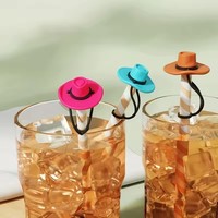 Lot de 4 capuchons de protection réutilisables en silicone pour pailles, motif chapeau de cowboy, compatibles avec les pailles Stanley Cup, anti-poussière