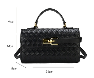 Sac à bandoulière tissé pour femme, sac à main de luxe en cuir avec fermoir doré - Product Image 6