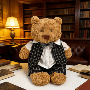 Vêtements pour poupée ours Barcelone [Uniquement en tissu] 28/36/47CM, costume à carreaux noir et blanc pour poupée de mariage - Product Image 1