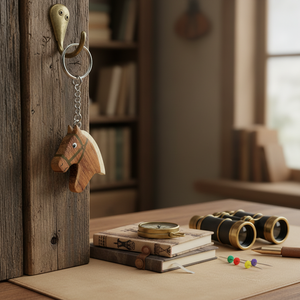 Portachiavi in Legno a Forma di Cavallo, Miniatura Animale, Ciondolo Artigianale in Legno - Product Image 3