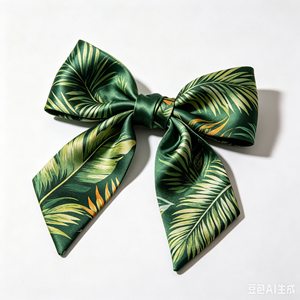Nœud en satin pré-noué motif feuille tropicale pour bouquet de mariée tropical, décoration florale pour boîte cadeau de plage estivale - Product Image 3
