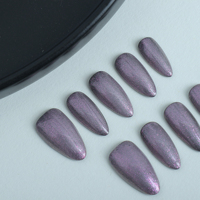 Uñas artificiales de ojo de gato púrpura reutilizables de alta calidad, estilo Simple hecho a mano para dedos, venta al por mayor de fábrica