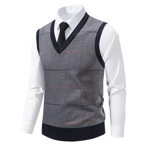 <span class=keywords><strong>Chaleco</strong></span> <span class=keywords><strong>de</strong></span> punto sin mangas <span class=keywords><strong>elegante</strong></span> para hombre <span class=keywords><strong>de</strong></span> otoño/invierno con logotipo personalizado con cuello en V en la parte delantera suéter <span class=keywords><strong>de</strong></span> <span class=keywords><strong>caballero</strong></span> grueso - Product Image 3