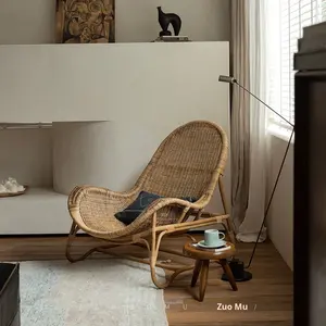 كرسي أريكة ياباني الطراز مصنوع يدويًا من الروطان بالكامل لغرفة المعيشة، أثاث منزلي، للاستخدام في الفنادق والإقامات المنزلية، كرسي استرخاء فردي - Product Image 5