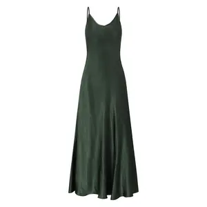 Fabricante de roupas de moda personalizado verde simples elegância drapeado clássico seda cetim deslizamento cami vestidos de noite de luxo feminino 2024