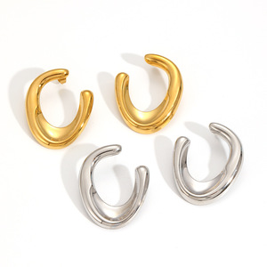 U Shaped <b>Titanium</b> Steel <b>Stud</b> Earrings Geometric Design Gold Silver Color Fashion Jewelry For Women - Product Image 3