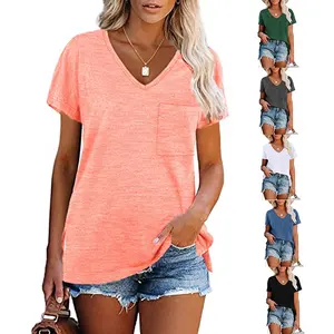 2023 Summer New Hot Selling Fashion Women's Short Sleeve Loose Solid Pocket Short Sleeve T-shirt Women