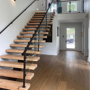 Realgres Custom moderno scala interna in acciaio scala di Design decorativo moderne scale per interni con battistrada in legno a Led - Product Image 4