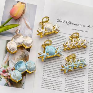 وصل حديثًا مقاطع قذيفة زيتية ذهبية زرقاء اللون موضة سبيكة معدنية نجم سمك القرش للنساء عطلة الصيف - Product Image 2