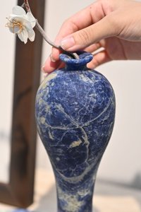 Jarrón de mármol azul boliviano hecho a mano de primera calidad, decoración artística elegante para sala de estar y dormitorio - Product Image 3