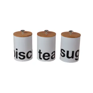 3 Piece White Food Storage and Organization Tea Coffee Sugar Canister Set