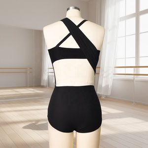 <span class=keywords><strong>Justaucorps</strong></span> lyrique asymétrique MiDee pour femmes adultes avec bretelles fines, accents en maille croisée pour la scène et l'entraînement - Product Image 2