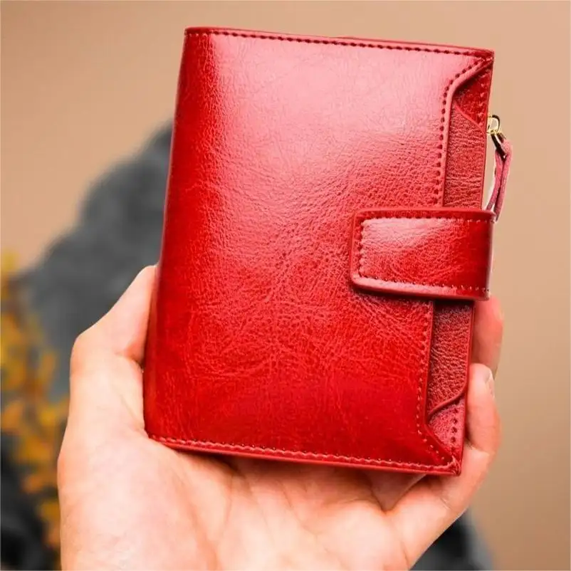 Designer Small Bifold Zipper Pocket Wallet RFID Blocking Card Holder Wallet Purse Genuine Leather Wallet for Women