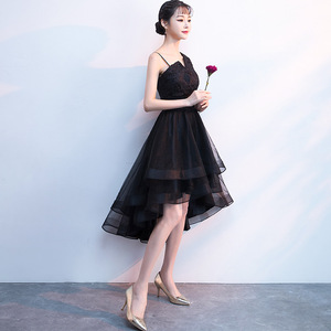 Women's Black Asymmetrical Evening Gown <b>A</b>-<b>Line</b> Short Chic Spring <b>Dress</b> Natural Waist Slimming Elegant Socialite Style - Product Image 2