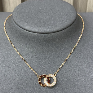 Collar Gargantilla Popular 2024 de Oro de 18K <span class=keywords><strong>y</strong></span> Cobre con Doble Círculo Redondo Entrelazado de Pedrería <span class=keywords><strong>y</strong></span> Grabado 'I Love You' - Product Image 3