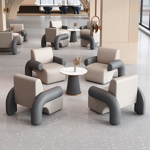 Sillón de Oficina Moderno y Minimalista, Tapizado, Color Beige Gris, para Sala de Espera o Recepción - Product Image 1
