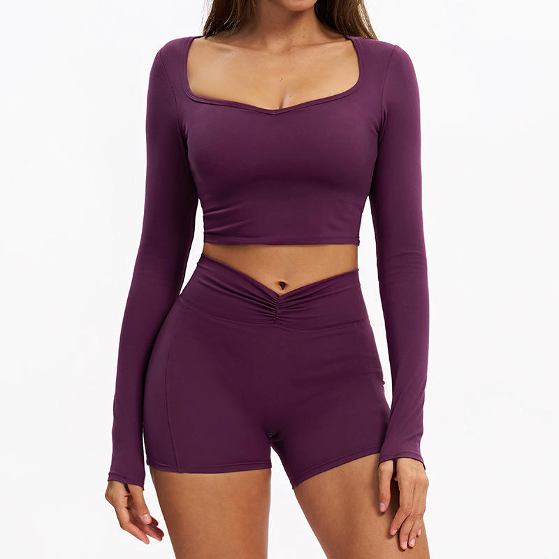 สีม่วง + ด้านบน + กางเกงขาสั้น