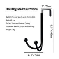 Porte-manteau double à suspendre sur la porte, sans perçage, en fer métallique robuste thermolaqué, capacité de charge 10 kg, 46 mm
