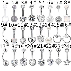 CRYSPURE 14g Piercings de nombril en acier inoxydable pour femme, avec pendentif cœur en CZ, opale et perle, bijoux de corps tendance - Product Image 1