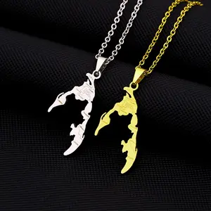 Stainless Steel Enameled Liberation Tigers of Tamil Eelam Map Pendant Necklace 18K Gold Plated Enamel Charm Map Chain Necklace