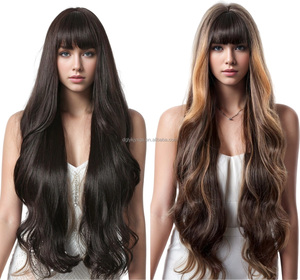 Parrucche Sintetiche All'Ingrosso da 30 Pollici con Frangia, Grandi Onde, Capelli Lunghi Ricci alla Moda, Marrone Misto Oro, Parrucca Ondulata Effetto Acqua per Donna - Product Image 1