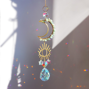 Премиальный натуральный хрустальный подвесной декор «Луна и Звезда» с колокольчиками, украшение из камня и кристаллов для дома и сада - Product Image 4