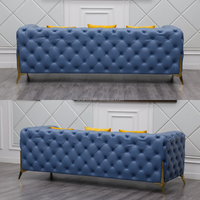 Muebles para el hogar, conjunto de sofá Chesterfield, diseño real de lujo, pie dorado, sala de estar, conjunto de sofá de terciopelo de cuero de lujo