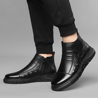 Sepatu Chelsea Barat Model Tinggi Setengah Betis Desain Resleting Ukuran 38-44 Kulit Sapi Lapis Kedua Berkualitas Tinggi Warna Hitam untuk Pria