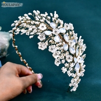 YouLaPan Ikat Kepala Pengantin Mutiara Bunga Bohemian Gaya Barok Mutiara Bunga Manik-manik Emas Aksesori Rambut Pernikahan HP1042