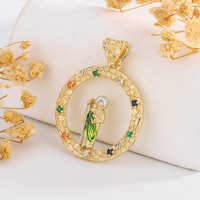 Pendentifs religieux cercle ouvert en laiton plaqué or 14K avec pierres multicolores et breloques figurines de saints variées pour la fabrication de colliers et les fêtes