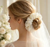 Scrunchie en dentelle brodée de fleurs blanches pour femmes et filles, accessoires de cheveux pour mariage