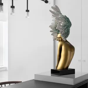 Art Sculptuur Angel Meisje Standbeeld Met Vleugels Woonkamer Entry Lux Ornamenten