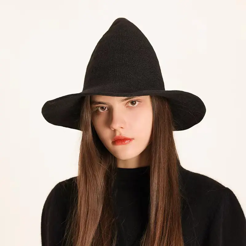 Костюмы на Хэллоуин, шляпы ведьмы, современные вязаные шапки с широкими полями для косплея