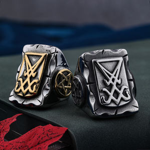 Anillos góticos <span class=keywords><strong>de</strong></span> plata Vintage para hombres y mujeres, joyería gótica, demonio malvado, Baphomet, Signet, sigilo <span class=keywords><strong>de</strong></span> Lucifer, <span class=keywords><strong>sello</strong></span> <span class=keywords><strong>de</strong></span> Satán - Product Image 2
