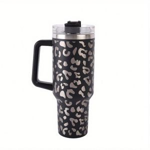 Fluorescent Laser Engraved Leopard Pattern 40Oz Insulated 304 Stainless Steel <b>Large</b> Capacity Travel Car Tumbler <b>Cup</b> With Handle - Product Image 6