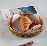 1 pièce en gros, panier de rangement rond en rotin PP tressé à la main avec finition laquée, pour la cuisine, la vaisselle, le pain, les fruits, les gâteaux et le service de dîner