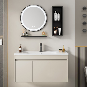 Meuble-lavabo de salle de bain haut de gamme de style européen avec fonction de rangement, meuble-lavabo de salle de bain avec miroir LED intelligent - Product Image 2