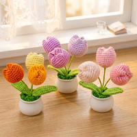 Fleurs au crochet Tulipe Positive en pot – Cadeaux d'anniversaire pour femmes, rentrée scolaire, enseignantes, mères, Saint-Valentin