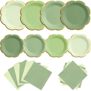 Solución de Vajilla Verde Salvia - Platos y Servilletas con Borde Dorado OEM para Marcas de Bodas - Proveedor de Soluciones para Eventos - Product Image 1