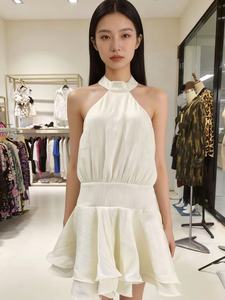 Falda Ecológica Casual Dulce con Doble Volante y Cintura Natural de Acetato Blanco Arroz, Estilo Halter, para Mujeres Jóvenes - Pure Desire - Product Image 1