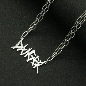 Hip Hop Hipster Collarbone <b>Chain</b>, Retro Letter <b>Titanium</b> Steel Splicing Necklace Neck <b>Chain</b> Tanjing Fashion Lijing Necklace - Product Image 2