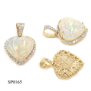 Colgante de Lujo en Oro Amarillo de 14K con Ópalo en Forma de Corazón (10.41 CT) y Diamante Blanco Redondo (0.83 CT) - Product Image 2