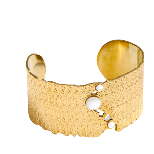 Bracelet jonc ouvert plaqué or, simple, avec coquille ronde, en acier inoxydable, vente en gros, joncs ajustables et tendance - Product Image 4