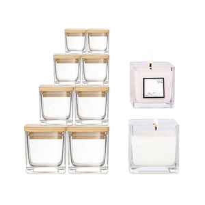 Bán buôn lọ đựng nến vuông 10 oz có nắp tre để làm nến, lọ đựng nến hình khối bằng thủy tinh dày có nắp tre - Product Image 3
