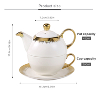 Service à thé en porcelaine européenne dorée sur mesure, avec bordure dorée, théière blanche de luxe, écologique, capacité 450 ml, pour une personne.
