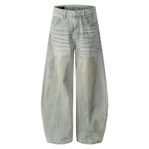 Pantalones Cargo de Algodón Vaquero Estilo Banana Vintage con Efecto Teñido Tridimensional, Machete, Cintura Media, Unisex, Sueltos, de Peso Pesado, Lavados - Product Image 1