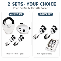 Ensemble d'alimentation pour bébé en silicone en forme de panda plaque d'aspiration cuillère fourchette bavoir de qualité alimentaire sans BPA enfant en bas âge sevrage vaisselle