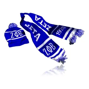 Özel Logo spor futbol atkısı ZETA PHI BETA Sorority Delta 1920 AMICAE akrilik bere İlahi 9 örgü eşarp ve şapka seti