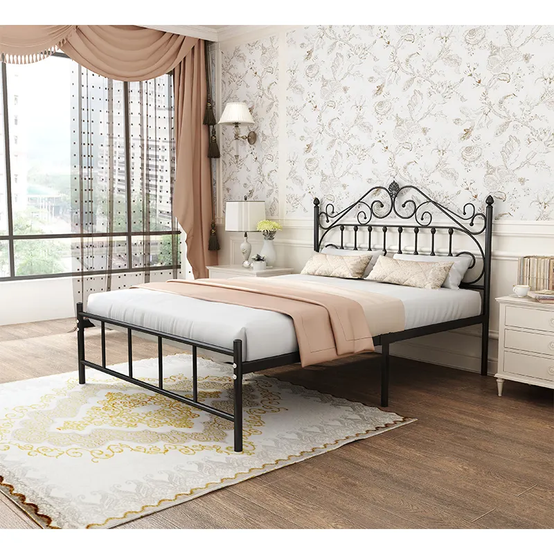 Marco de hierro para cama de diseño de fundición negra, literas de estilo antiguo, muebles de dormitorio de metal doble, cama moderna